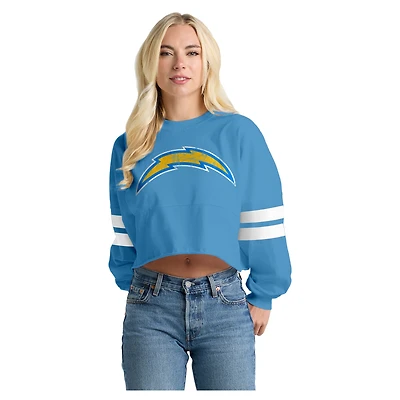 T-shirt à manches longues rayé oversize bleu poudré pour femme, Los Angeles Chargers.