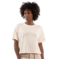Women's Starter Cream Los Angeles Chargers Rhinestone Sprinkle Boxy Cropped T-Shirt