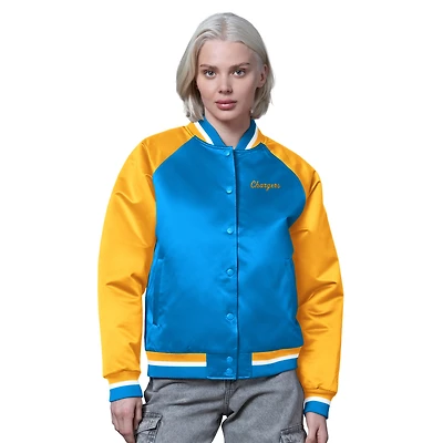 Women's Starter Powder Blue/Gold Los Angeles Chargers Satin Full-Snap Vintage Varsity Jacket