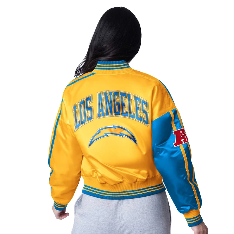 Women's Starter  Powder Blue/Gold Los Angeles Chargers Zone Blitz Cropped Full-Snap Satin Jacket