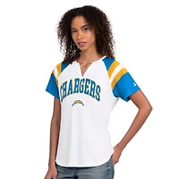 T-shirt à col cranté blanc Starter pour femmes, Los Angeles Chargers Game On