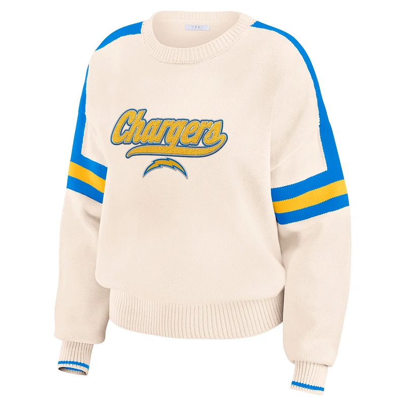 Women's WEAR by Erin Andrews  Cream Los Angeles Chargers Stripe Pullover Sweater