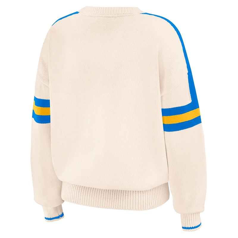 Women's WEAR by Erin Andrews  Cream Los Angeles Chargers Stripe Pullover Sweater