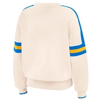 Women's WEAR by Erin Andrews  Cream Los Angeles Chargers Stripe Pullover Sweater
