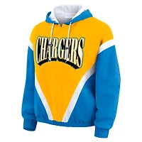 Women's WEAR by Erin Andrews Gold/Powder Blue Los Angeles Chargers Retro Crinkle Full-Zip Hoodie Windbreaker