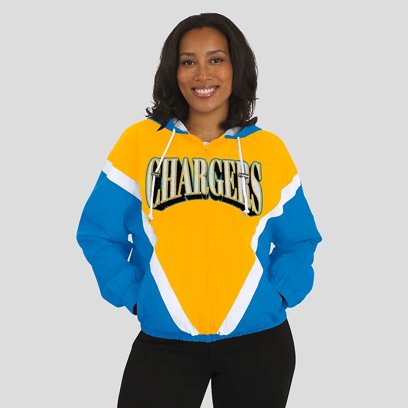 Women's WEAR by Erin Andrews Gold/Powder Blue Los Angeles Chargers Retro Crinkle Full-Zip Hoodie Windbreaker