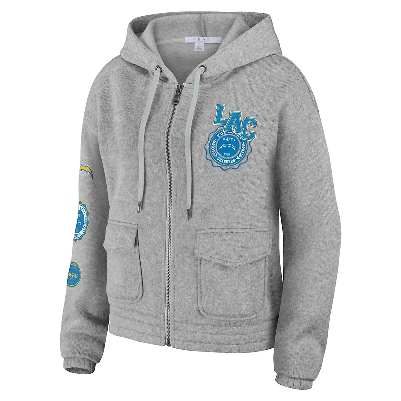 Women's WEAR by Erin Andrews Heather Gray Los Angeles Chargers Full-Zip Hoodie