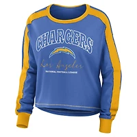 T-shirt court à manches longues et blocs de couleurs bleu poudre/doré pour femme WEAR by Erin Andrews des Los Angeles Chargers