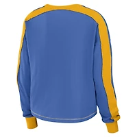 T-shirt court à manches longues et blocs de couleurs bleu poudre/doré pour femme WEAR by Erin Andrews des Los Angeles Chargers