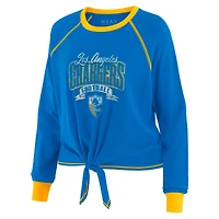 Women's WEAR by Erin Andrews Powder Blue/Gold Los Angeles Chargers Plus Tie-Front Long Sleeve Top
