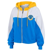 Women's WEAR by Erin Andrews Powder Blue/White Los Angeles Chargers Color Block Full-Zip Hoodie
