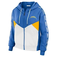 Sweat à capuche zippé court léger et modeste blocs de couleurs bleu poudre/blanc pour femme WEAR by Erin Andrews des Los Angeles Chargers
