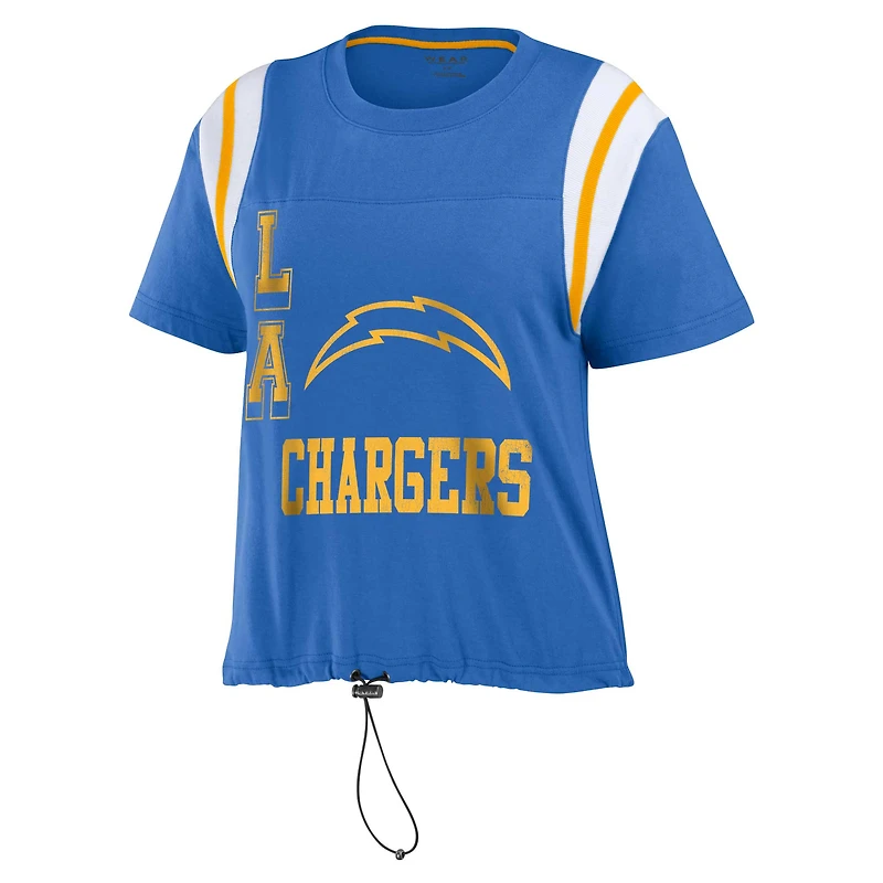 Women's WEAR by Erin Andrews Powder Blue Los Angeles Chargers Cinched Colorblock T-Shirt