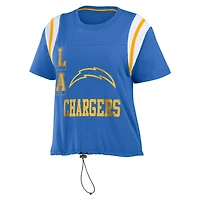 Women's WEAR by Erin Andrews Powder Blue Los Angeles Chargers Cinched Colorblock T-Shirt
