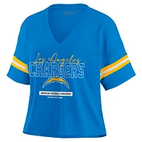 Women's WEAR by Erin Andrews Powder Blue Los Angeles Chargers Color Block Boxy Modest Crop V-Neck T-Shirt