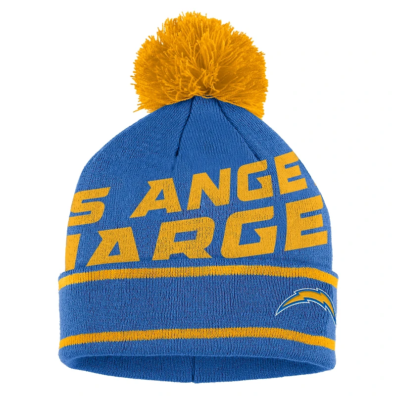 Women's WEAR by Erin Andrews Powder Blue Los Angeles Chargers Bonnet en tricot à revers double Jacquard avec pompon et ensemble de gants
