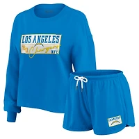 Ensemble de détente pour femme WEAR by Erin Andrews, t-shirt à manches longues et short en jersey rugby épais bleu poudre des Chargers Los Angeles