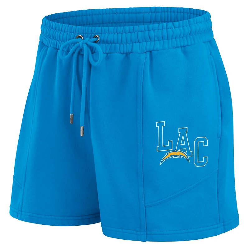Ensemble de détente pour femme WEAR by Erin Andrews composé d'un t-shirt à manches longues et short en molleton délavé bleu poudre Los Angeles Chargers