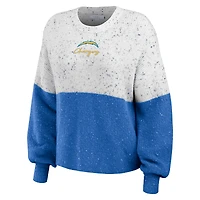 Women's WEAR by Erin Andrews  White/Powder Blue Los Angeles Chargers Lighweight Modest Crop Color-Block Pullover Sweater