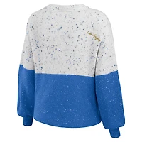 Women's WEAR by Erin Andrews  White/Powder Blue Los Angeles Chargers Lighweight Modest Crop Color-Block Pullover Sweater