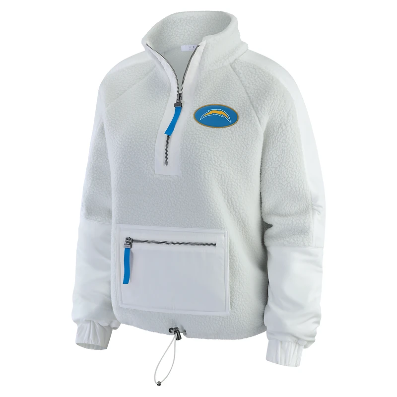 Women's WEAR by Erin Andrews White Los Angeles Chargers Polar Fleece Half-Zip Jacket