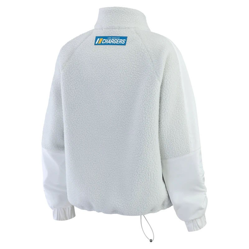 Women's WEAR by Erin Andrews White Los Angeles Chargers Polar Fleece Half-Zip Jacket