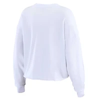 Women's WEAR by Erin Andrews White Los Angeles Chargers Postcard Cropped Long Sleeve Top