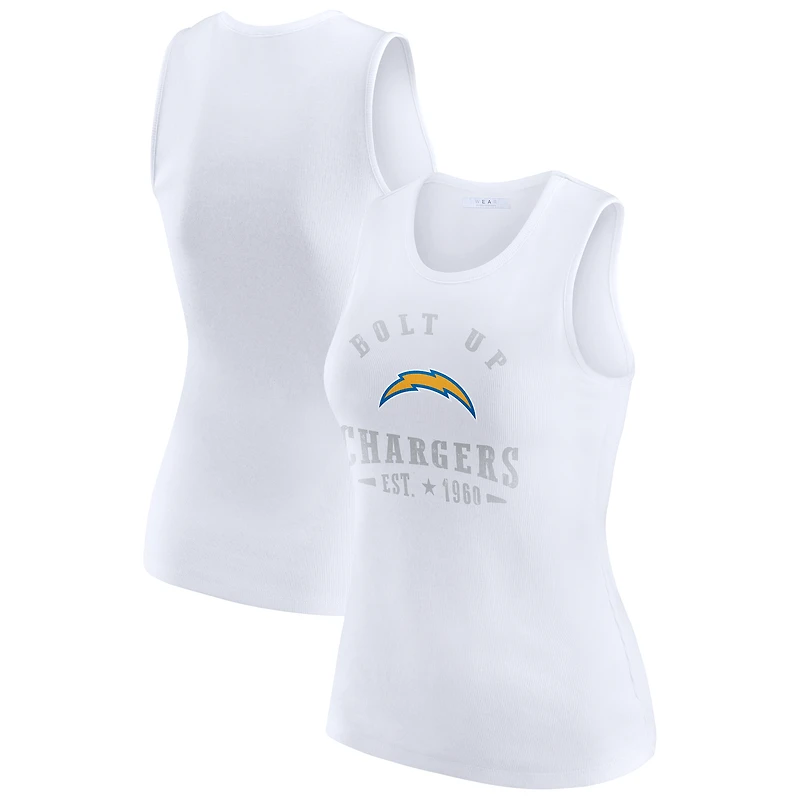 Women's WEAR by Erin Andrews White Los Angeles Chargers Ribbed Graphic Tank Top