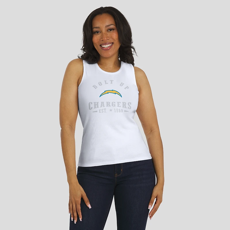 Women's WEAR by Erin Andrews  White Los Angeles Chargers Ribbed Graphic Tank Top