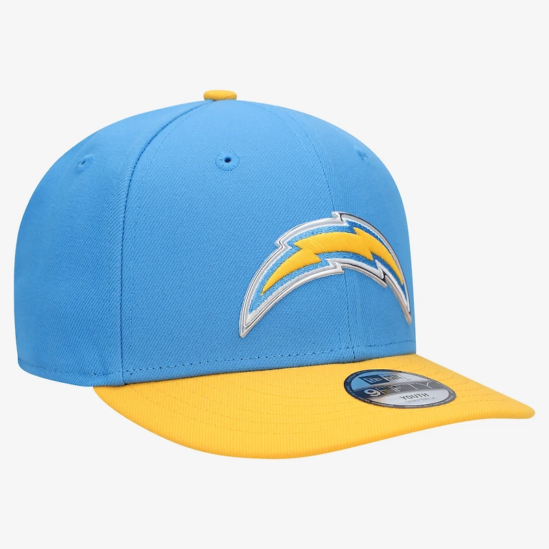 Youth New Era Powder Blue/Gold Los Angeles Chargers 2026 NFL Draft Pre-Curved 9FIFTY Snapback Hat