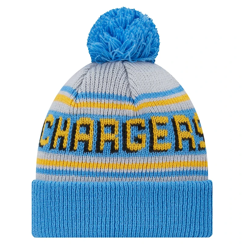 Youth New Era Powder Blue Los Angeles Chargers Main Cuffed Knit Hat with Pom