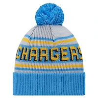 Youth New Era Powder Blue Los Angeles Chargers Main Cuffed Knit Hat with Pom