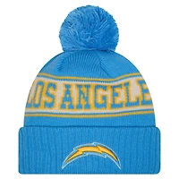 Bonnet en tricot à revers rétro bleu poudré Los Angeles Chargers de New Era pour jeune avec pompon