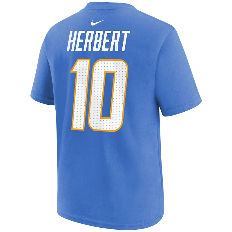 T-shirt avec nom et numéro de joueur des Chargers Los Angeles Nike Justin Herbert bleu poudré pour jeune