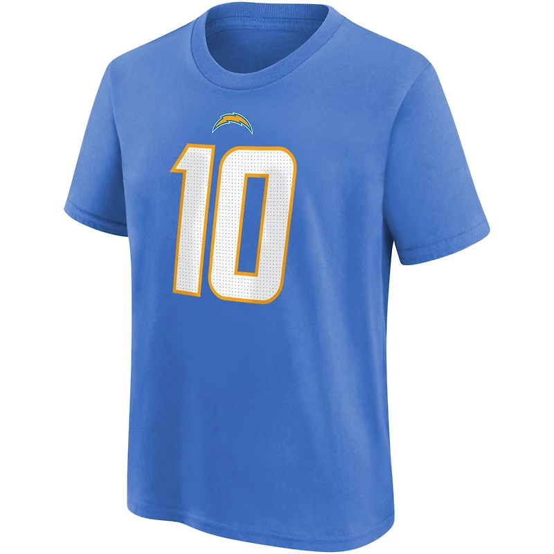 T-shirt avec nom et numéro du joueur des Los Angeles Chargers Nike Justin Herbert Powder Blue pour jeune