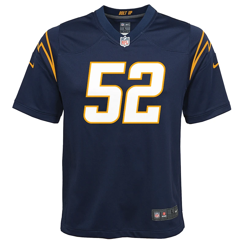 Maillot de match Nike Khalil Mack bleu marine des Los Angeles Chargers pour jeune