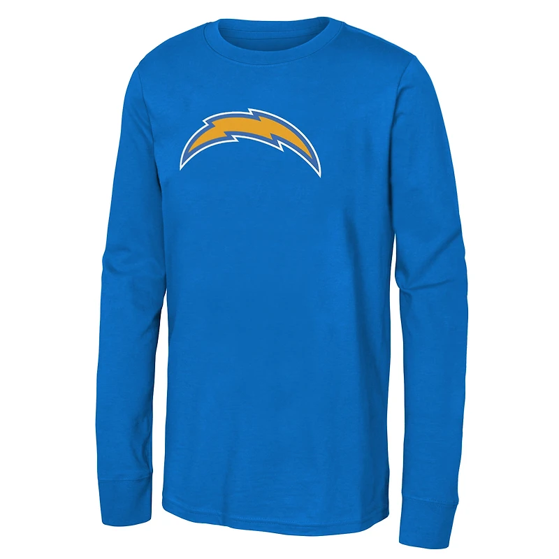 T-shirt à manches longues bleu poudré pour jeunes, logo principal des Chargers de Los Angeles