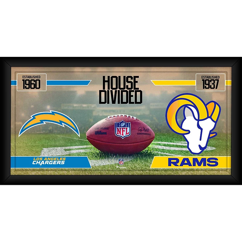 Collage de football américain encadré 10" x 20" : Los Angeles Chargers contre Los Angeles Rams
