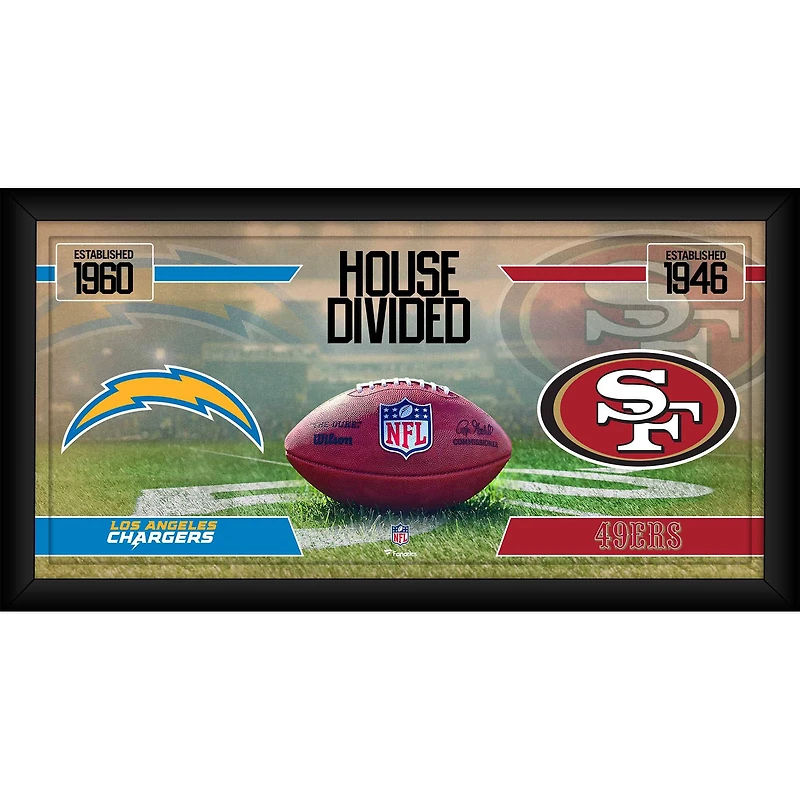 Los Angeles Chargers vs. San Francisco 49ers Framed 10" x 20" House Divided Football Collage
