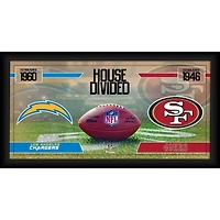 Los Angeles Chargers vs. San Francisco 49ers Framed 10" x 20" House Divided Football Collage