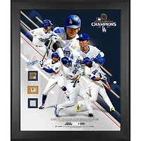 Collage encadré 20" x 24" des champions de la série mondiale 2024 des Dodgers de Los Angeles avec des morceaux de baseball, de base et de terre utilisés lors du match - Édition limitée à 500 exemplaires