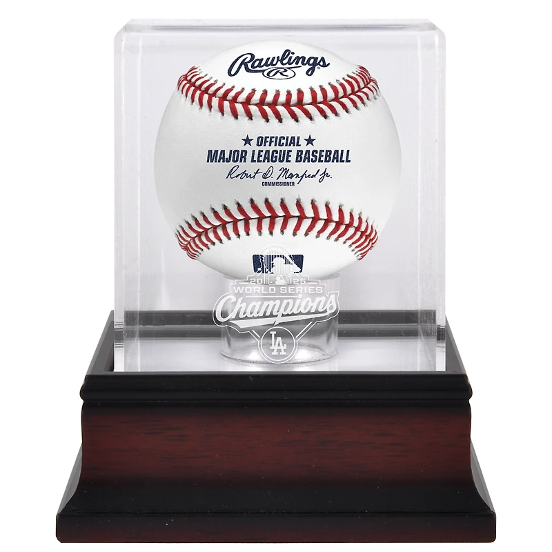 Vitrine de présentation de baseball avec logo en acajou des Los Angeles Dodgers, champions de la Série mondiale 2025
