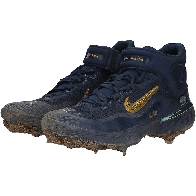 Crampons Nike bleu marine autographiés par les Dodgers de Los Angeles, portés lors de la saison 2024 de la MLB.