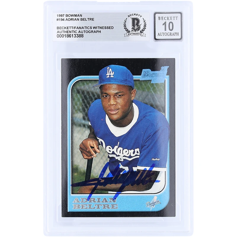 Carte de recrue autographiée par Adrian Beltre des Dodgers de Los Angeles (1997, Bowman 1st Bowman #194, authentifiée par Beckett Fanatics Witnessed).