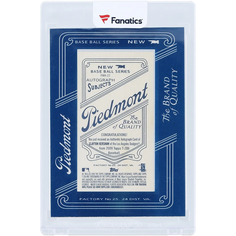 Carte Topps T-206 Mini #FMA-22 autographiée par Clayton Kershaw des Dodgers de Los Angeles 2009