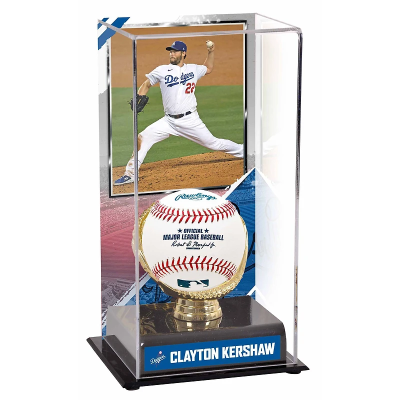 Vitrine de présentation des gants dorés des Los Angeles Dodgers de Clayton Kershaw avec image