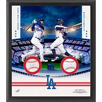 Collage de deux balles de baseball encadrées signées par Cody Bellinger et Mookie Betts des Dodgers de Los Angeles