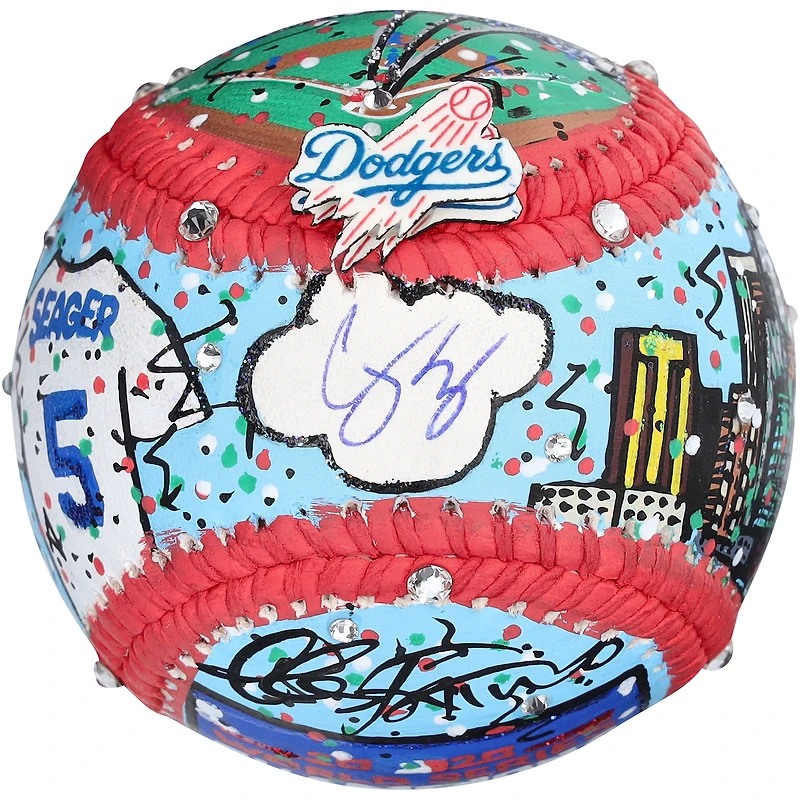Baseball autographié par Corey Seager des Dodgers de Los Angeles - Peint à la main par l'artiste Charles Fazzino - B700142