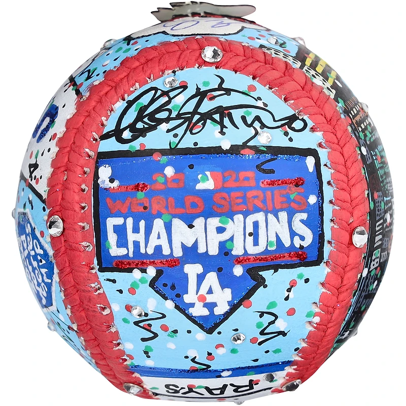 Baseball autographié par Corey Seager des Dodgers de Los Angeles - Peint à la main par l'artiste Charles Fazzino - B700142