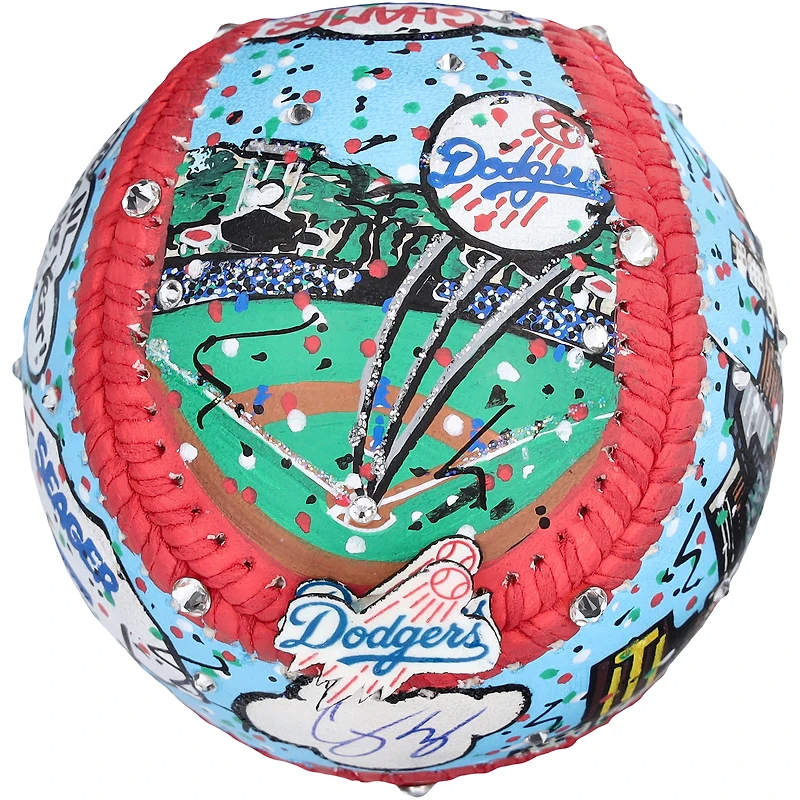 Baseball autographié par Corey Seager des Dodgers de Los Angeles - Peint à la main par l'artiste Charles Fazzino - B700142